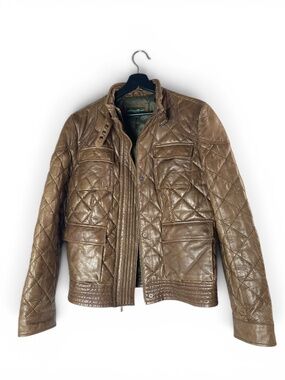 Eddie Bauer Lamb Leather Goose Down Insulated Moto Jacket Utility Field Size XL